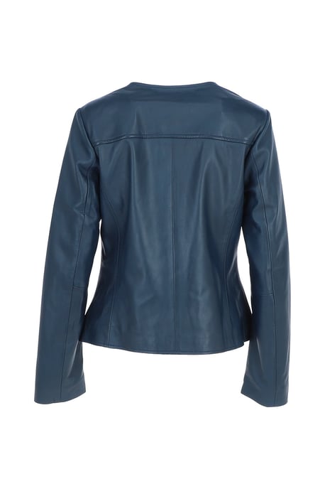 'Corina' Collarless Casual Leather Jacket - Image 4