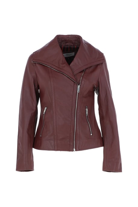 'Isabella' Real Leather Wide Collar Biker Jacket - Image 2