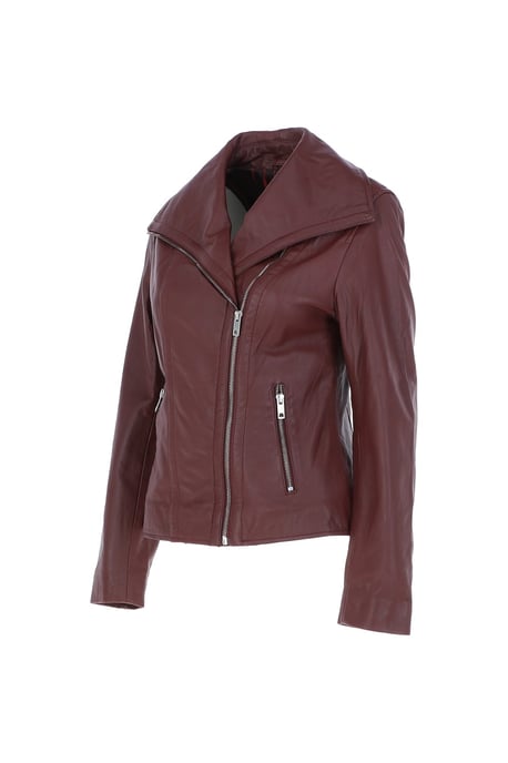 'Isabella' Real Leather Wide Collar Biker Jacket - Image 3