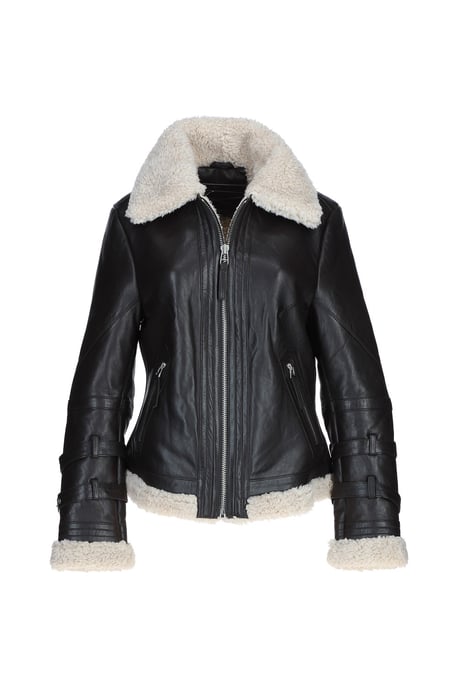 '2419' Ladies Leather Aviator Jacket with Faux Fur Lining - Image 2