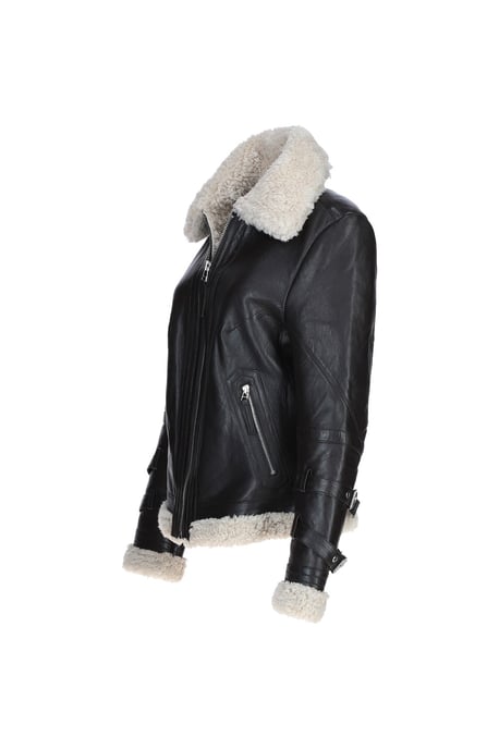 '2419' Ladies Leather Aviator Jacket with Faux Fur Lining - Image 3