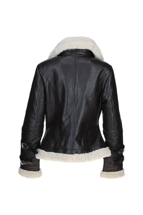 '2419' Ladies Leather Aviator Jacket with Faux Fur Lining - Image 4
