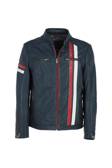'GB McQueen' Real Leather Jacket With Striking Contrast Stripe Details - Image 2