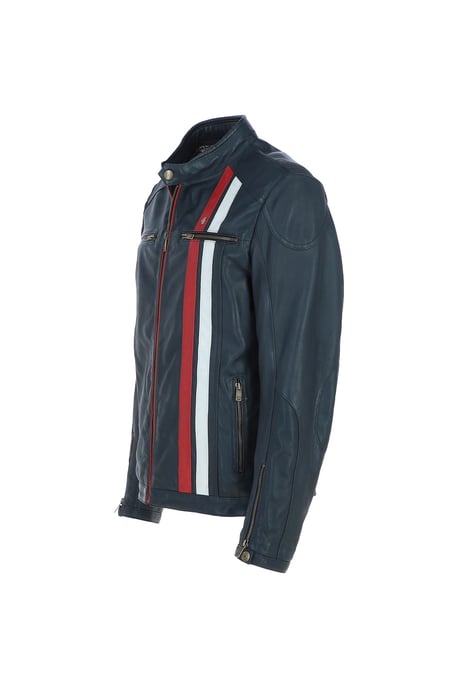 'GB McQueen' Real Leather Jacket With Striking Contrast Stripe Details - Image 3