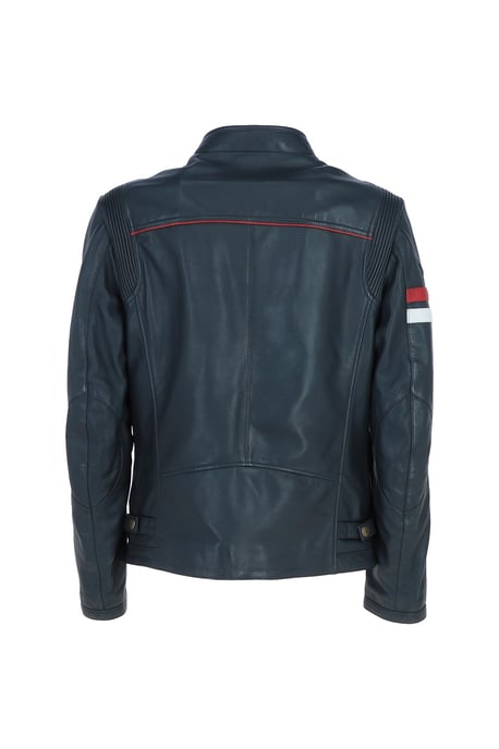 'GB McQueen' Real Leather Jacket With Striking Contrast Stripe Details - Image 4