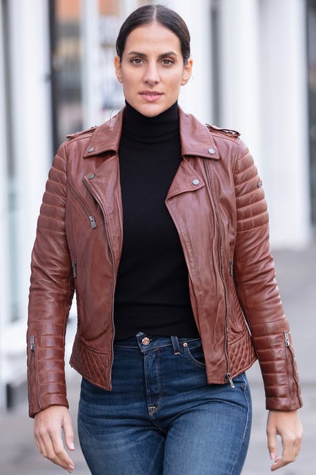 Side Zip Real Leather Biker Jacket - Image 1