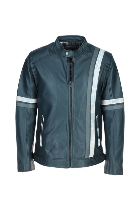Real Leather Casual Jacket with Contrast Stripes - Image 2