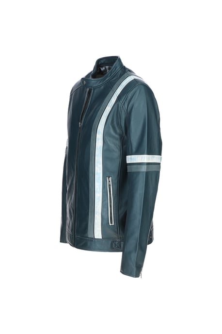 Real Leather Casual Jacket with Contrast Stripes - Image 3