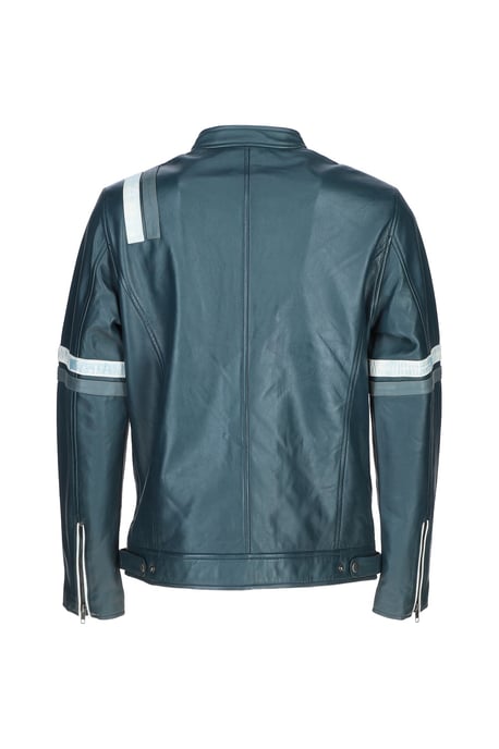 Real Leather Casual Jacket with Contrast Stripes - Image 4