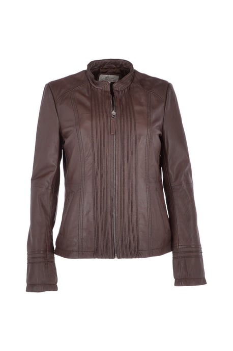 Real Leather Mandarin Collar Jacket - Image 2