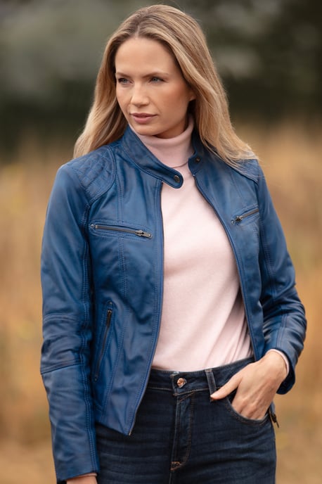 'Donna Milano' Real Leather Fashion Biker Style Jacket - Image 1