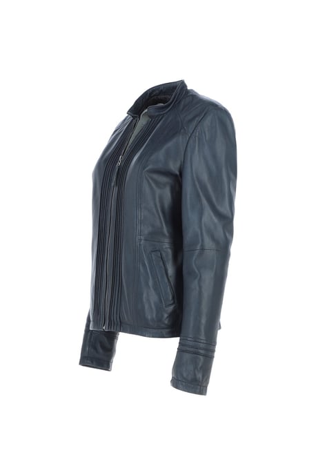 Real Leather Mandarin Collar Jacket - Image 3