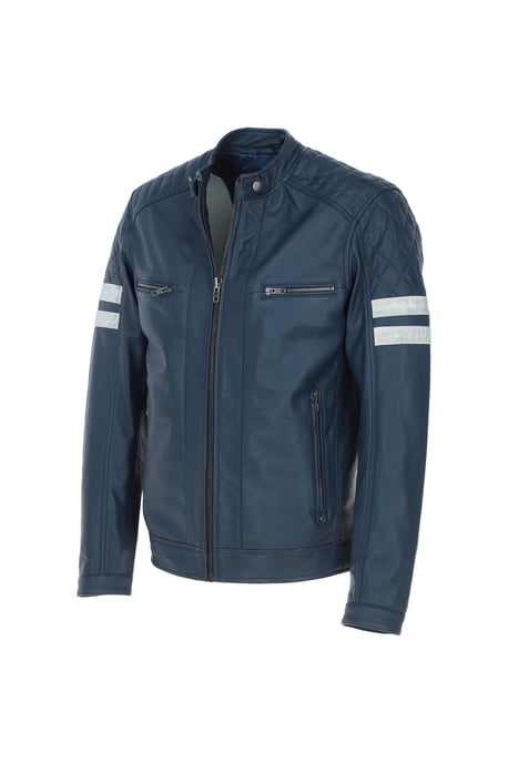 'Nova' Ashwood Leather Contrasting Stripe Biker Jacket - Image 3