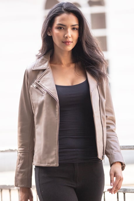 'Giulia' Ladies Veg Tanned Leather Biker Jacket - Image 1