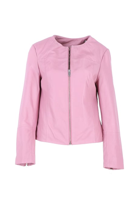 'Francesca' Collarless Real Leather Fashion Jacket - Image 2