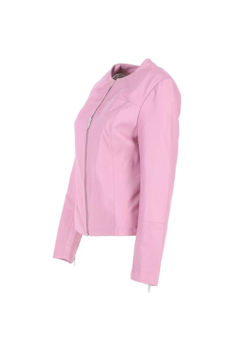 'Francesca' Collarless Real Leather Fashion Jacket - Image 3