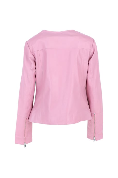 'Francesca' Collarless Real Leather Fashion Jacket - Image 4