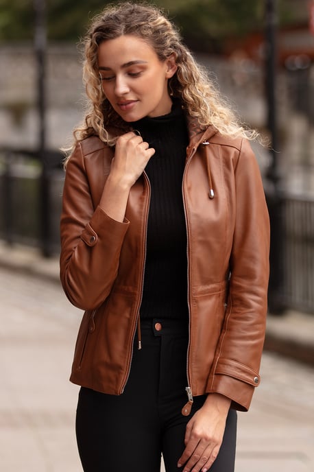 'Anne' Leather Jacket with Adjustable Waist String - Image 1