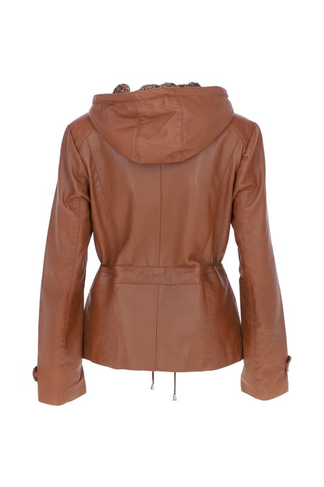 'Anne' Leather Jacket with Adjustable Waist String - Image 4