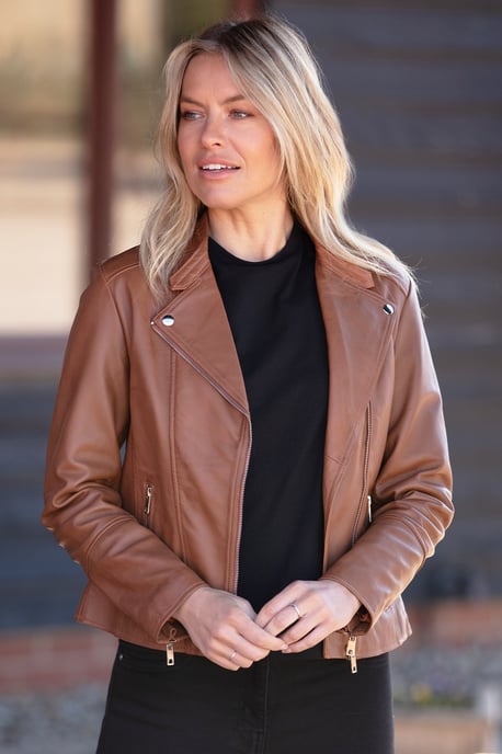 'Vento' Real Leather Biker Jacket - Image 1