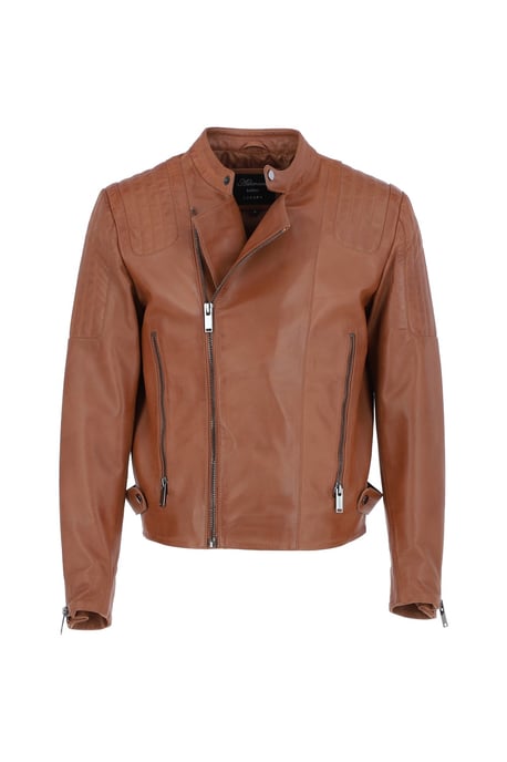 'Filippo' Mens Leather Cross Zip Biker Jacket - Image 2
