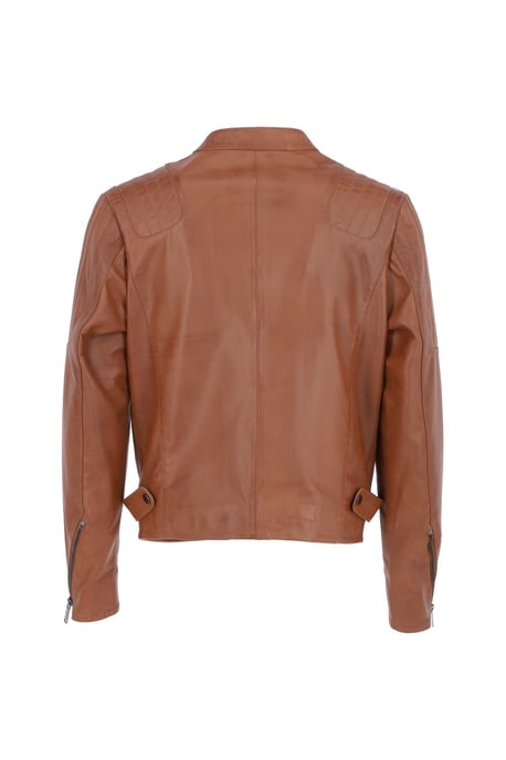'Filippo' Mens Leather Cross Zip Biker Jacket - Image 4