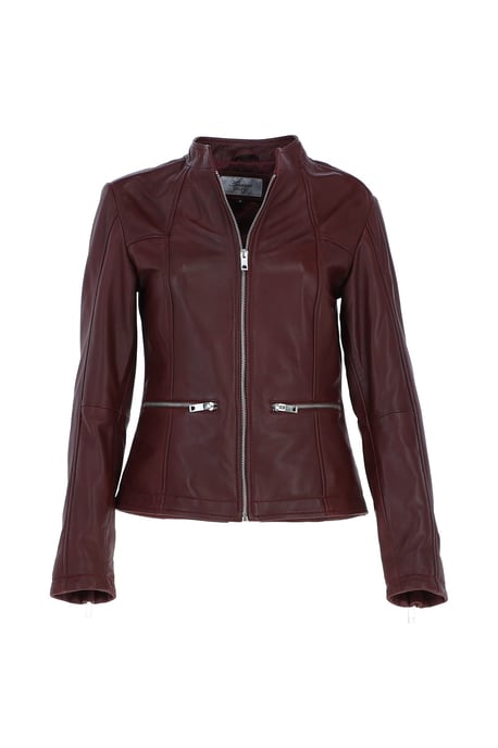 'Chiara' Mandarin Collar Real Leather Biker Jacket - Image 2