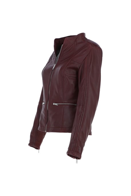 'Chiara' Mandarin Collar Real Leather Biker Jacket - Image 3