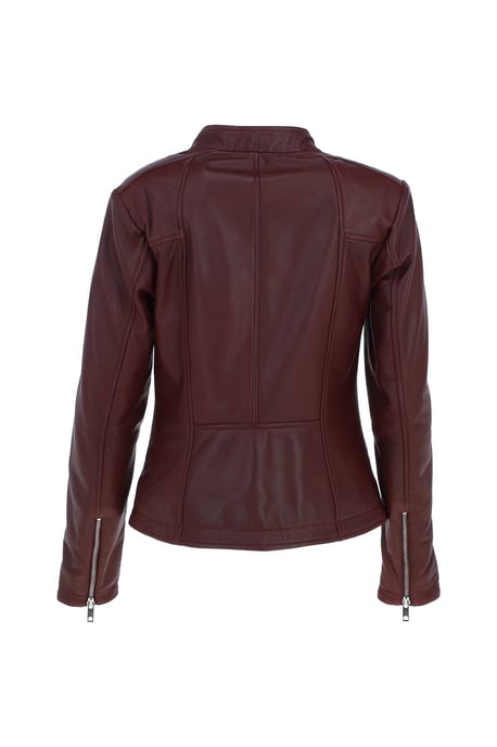 'Chiara' Mandarin Collar Real Leather Biker Jacket - Image 4