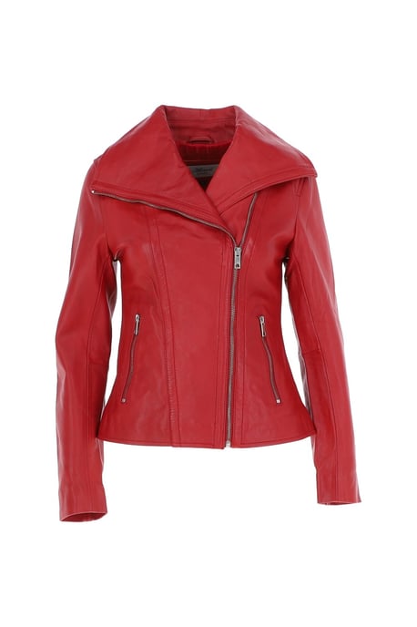 'Isabella' Real Leather Wide Collar Biker Jacket - Image 2