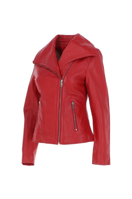'Isabella' Real Leather Wide Collar Biker Jacket - Image 3