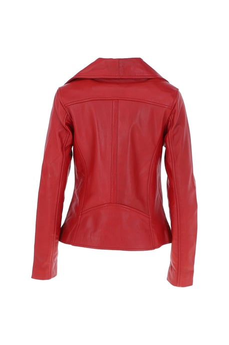 'Isabella' Real Leather Wide Collar Biker Jacket - Image 4
