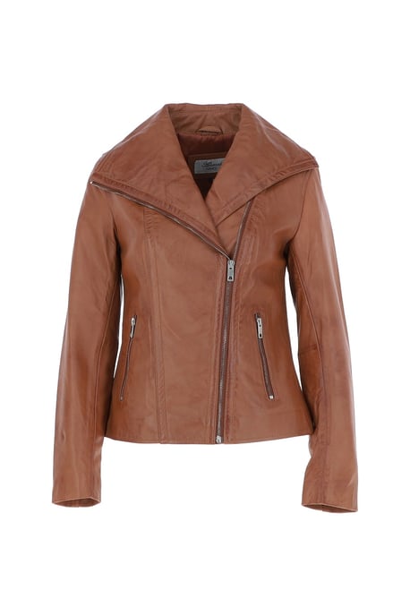 'Isabella' Real Leather Wide Collar Biker Jacket - Image 2