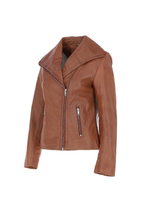 'Isabella' Real Leather Wide Collar Biker Jacket - Image 3