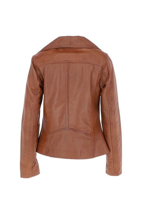'Isabella' Real Leather Wide Collar Biker Jacket - Image 4