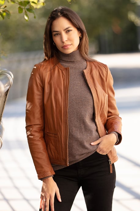 'Liona' Collarless Leather Jacket - Image 1