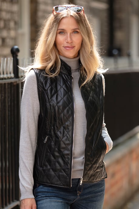 'Hampton' Diamond Quilted Leather Gilet - Image 1