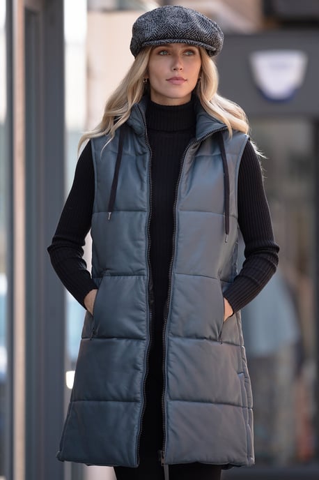 'Giacca' Leather Long Gilet With Detachable Hood - Image 1
