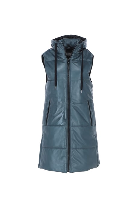 'Giacca' Leather Long Gilet With Detachable Hood - Image 2