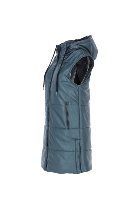 'Giacca' Leather Long Gilet With Detachable Hood - Image 3
