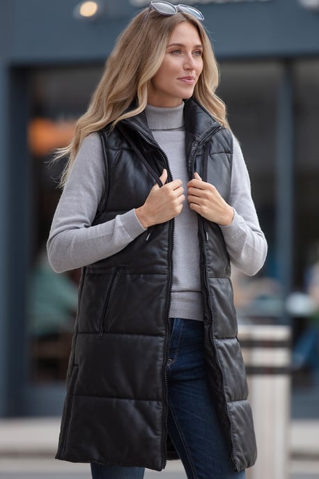 'Giacca' Leather Long Gilet With Detachable Hood - Image 1