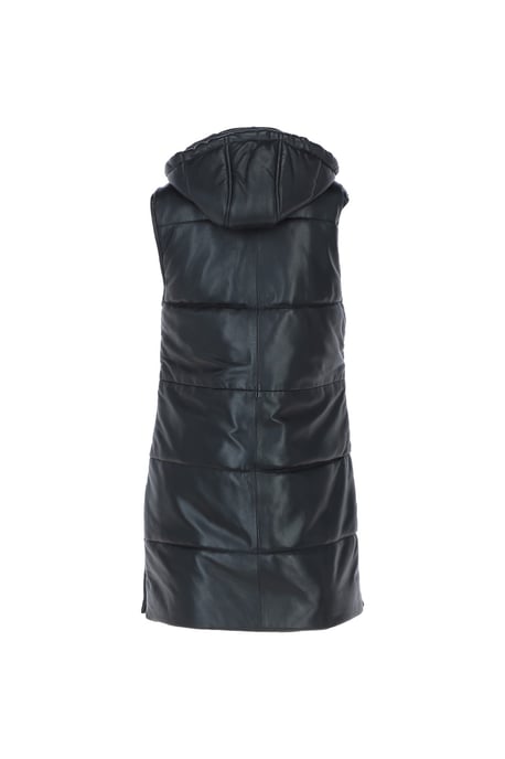 'Giacca' Leather Long Gilet With Detachable Hood - Image 4