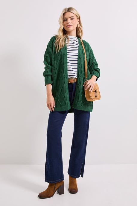 Green Longline Cable Cardigan - Image 1