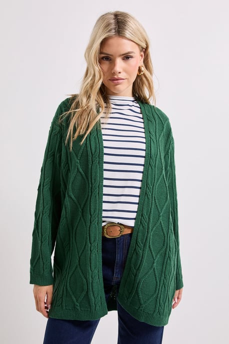Green Longline Cable Cardigan - Image 2
