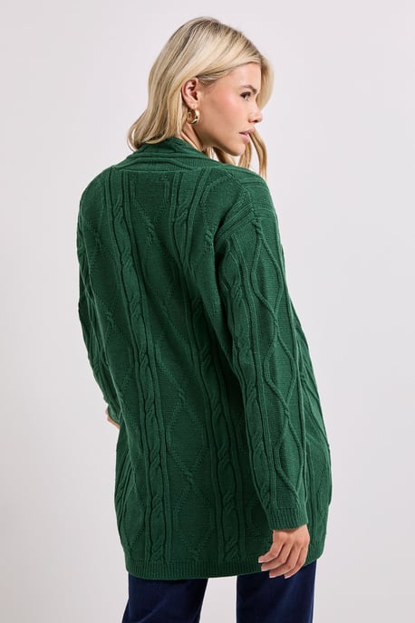 Green Longline Cable Cardigan - Image 3