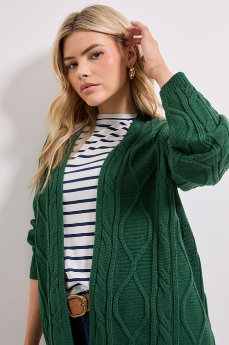 Green Longline Cable Cardigan - Image 4