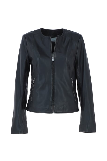 'Corina' Collarless Casual Leather Jacket - Image 2