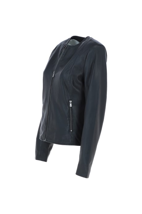 'Corina' Collarless Casual Leather Jacket - Image 3