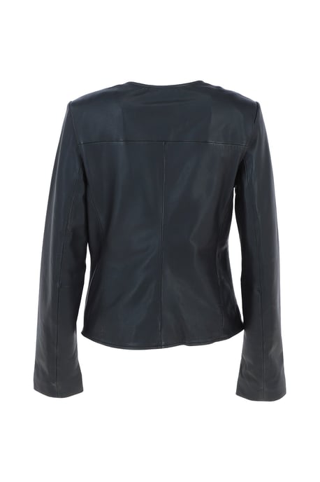 'Corina' Collarless Casual Leather Jacket - Image 4