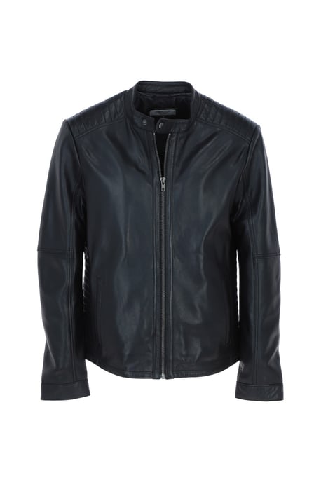 'Elio' Ashwood Leather Mandarin Collar Biker Jacket - Image 2